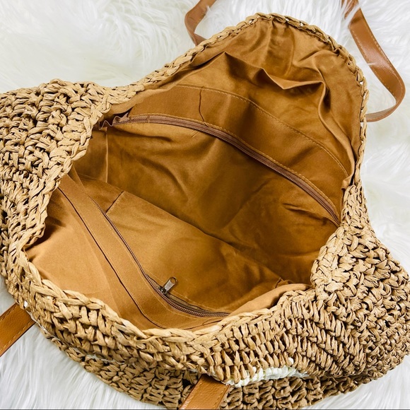 ❤️❤️❤️❤️Tan Basket Straw Top Handle Bag Beach Vacation Shoulder Tote Purse NEW - Picture 11 of 12